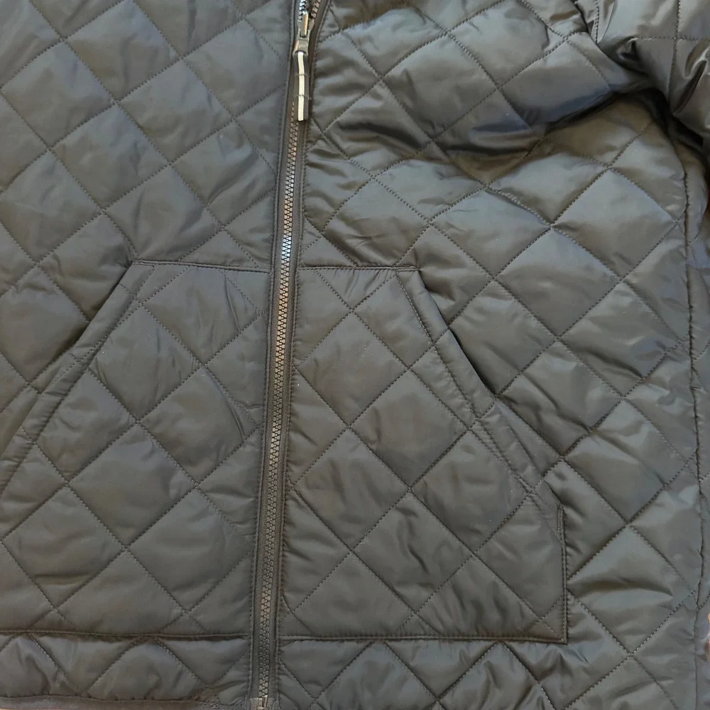 Cat & Jack Boys XL 14 Quilted Puffer Jacket Navy Blue Faux Fur Lined Hooded Coat